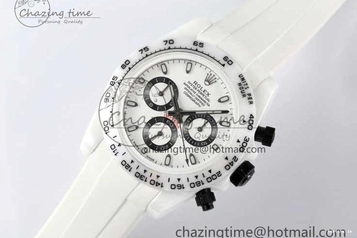 1223 FashionForward Daytona White Ceramic 5GF Best Edition White Black Dial on White Rubber Strap A 2329